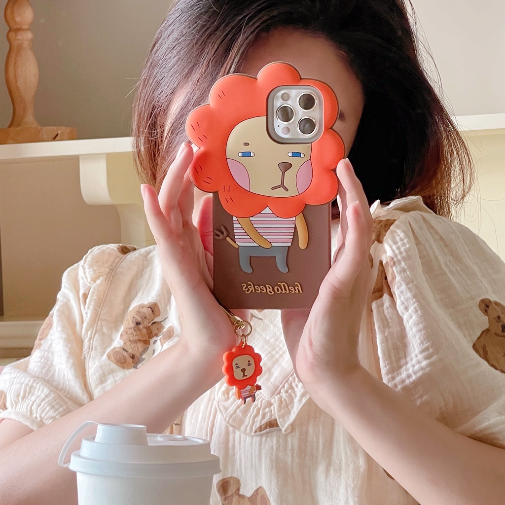 Ốp Điện Thoại Mềm Chống Rơi Họa Tiết Sư Tử Hoạt Hình Cho iPhone 13 12PRO MAX 11 6 7 8Plus