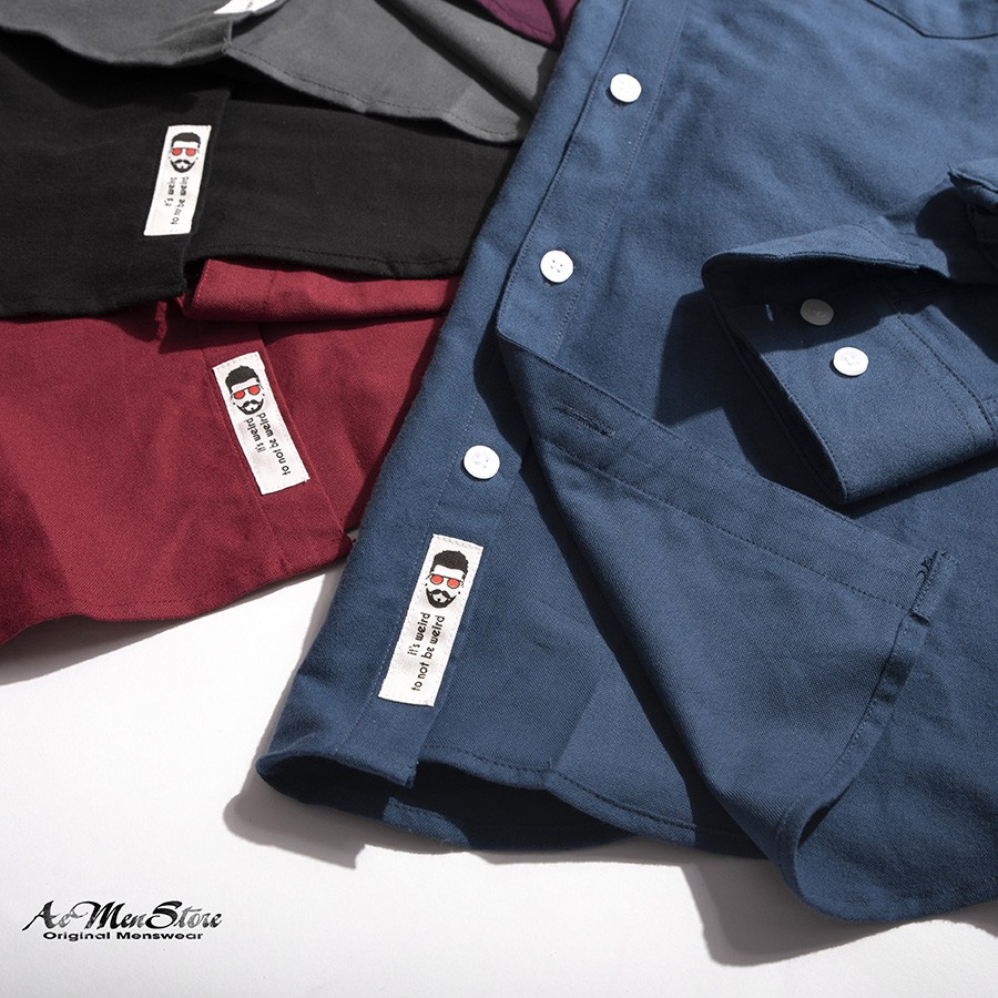 Áo sơ mi nam oxford dài tay cổ bẻ nẹp thường túi ngực Routine