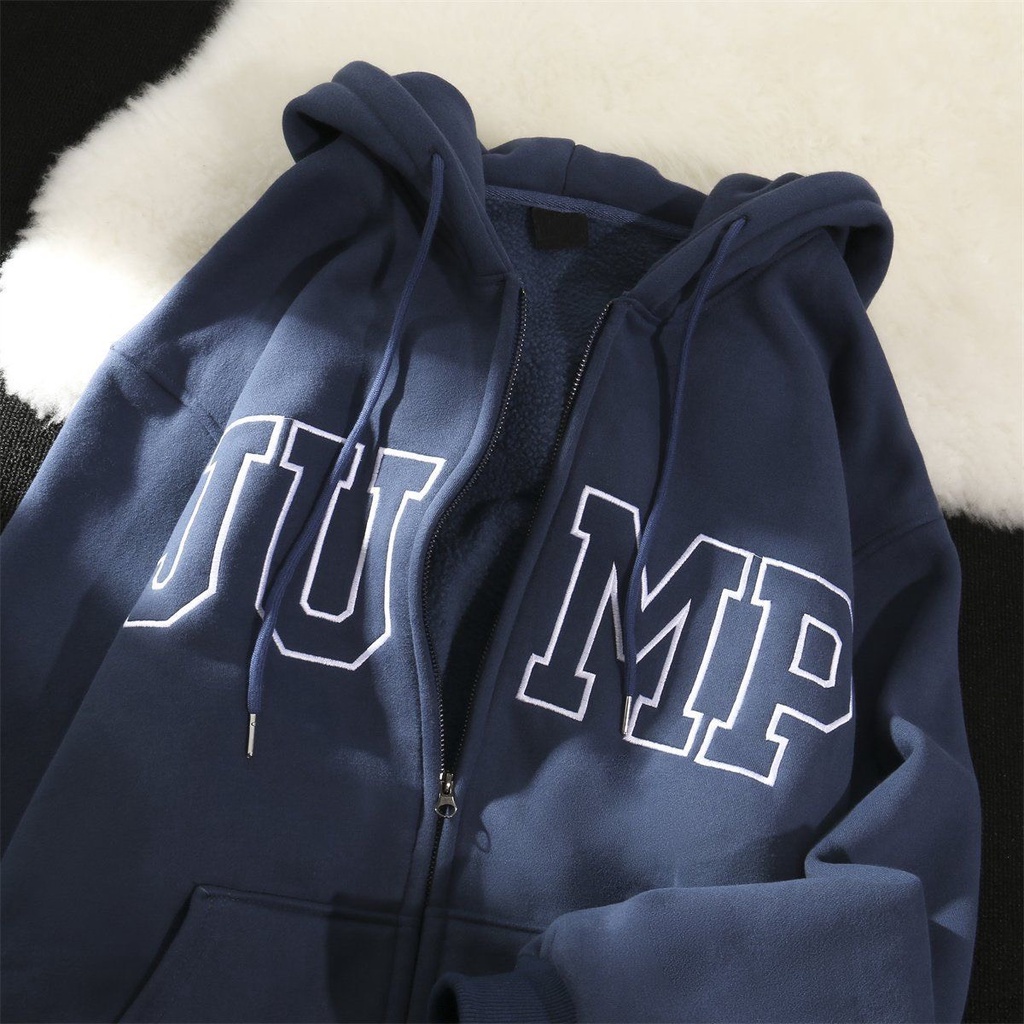 Áo khoác hoodie nam nữ nỉ bông chữ thêu JUMP dày dặn mũ 2 lớp