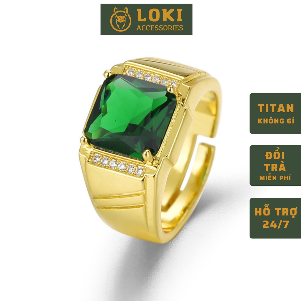 Nhẫn nam nữ tròn Loki Accessories màu bạc thời trang chất Titan đẹp đơn giản không gỉ - Nhẫn Golden Green