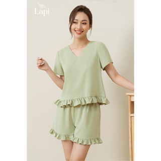 Bộ đồ ngủ lụa cổ v nhún bèo lapi bdn36