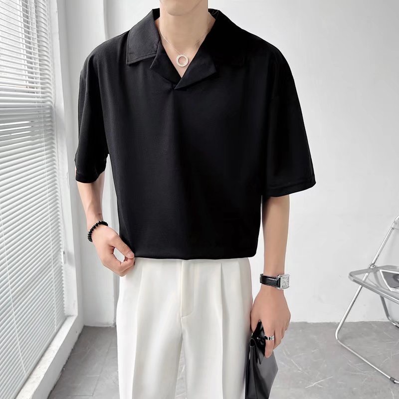 Áo Thun POLO Tay Ngắn Cổ Chữ V Màu Sắc Đơn Giản Thời Trang Mùa Hè Có Size M-3XL Phong Cách Hàn Quốc Cho Nam