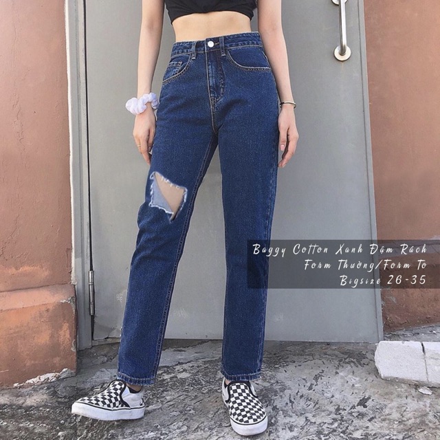 (Bigsize 26-36) Quần Baggy Cotton Nữ, Rách Đùi L, Full 3 Màu Siêu Đep, Lưng Cao, Không Giãn