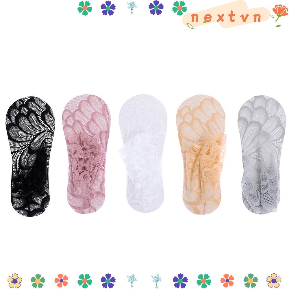 Vớ Cotton Cổ Thấp Chống Trượt Phối Ren Họa Tiết Chim Công Nhiều Màu Thời Trang Mùa Hè Cho Nữ