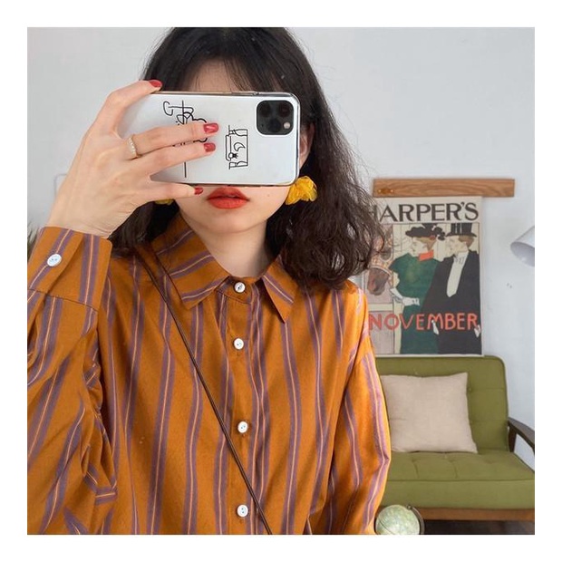 Áo sơ mi dài tay họa tiết sọc thiết kế mới thời trang dành cho nữ