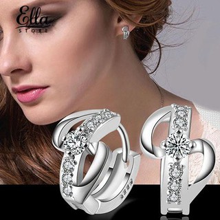 Ellastore Elegant lady Silver Plated Rhinestone Huggie Earrings Bride Jewelry