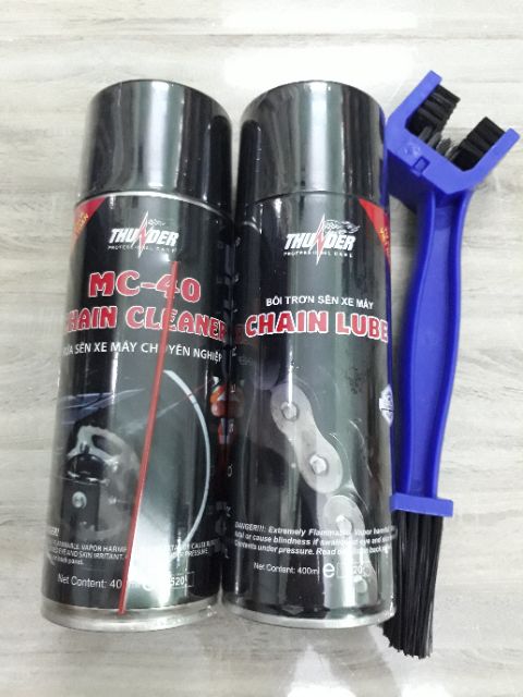 Combo chăm sóc sên Thunder MC-40 Chain Cleaner-Thunder Chain Lube 400ml-Bàn chải 3M