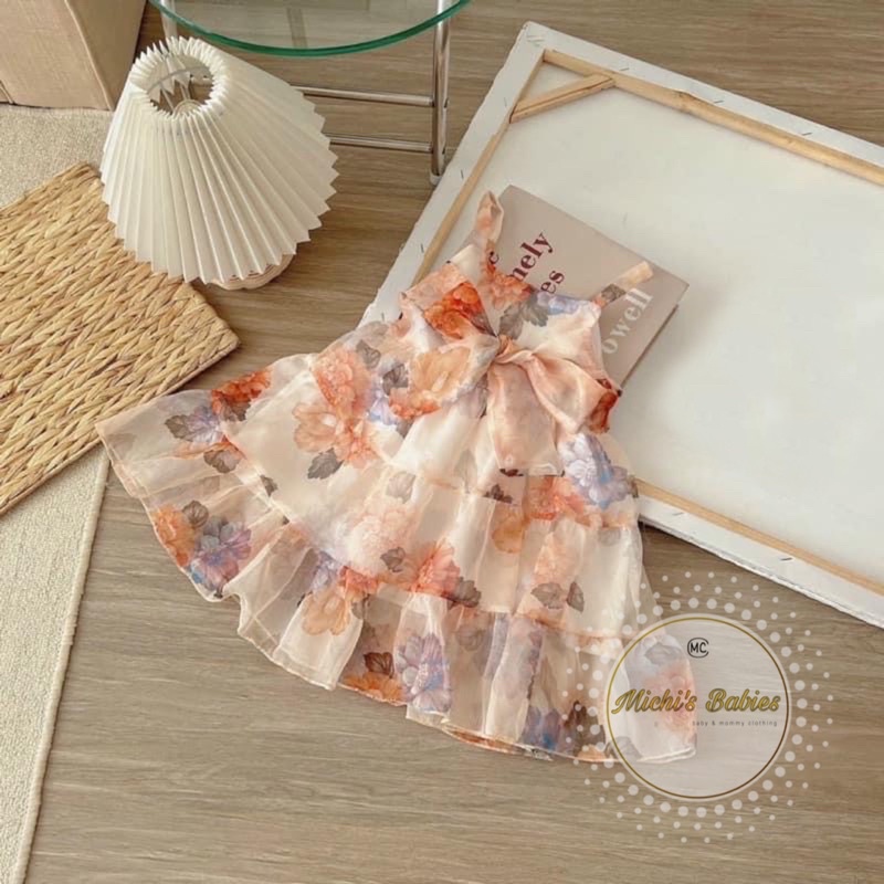 Váy voan tơ hoa thiết kế 2 dây siêu xinh cho bé