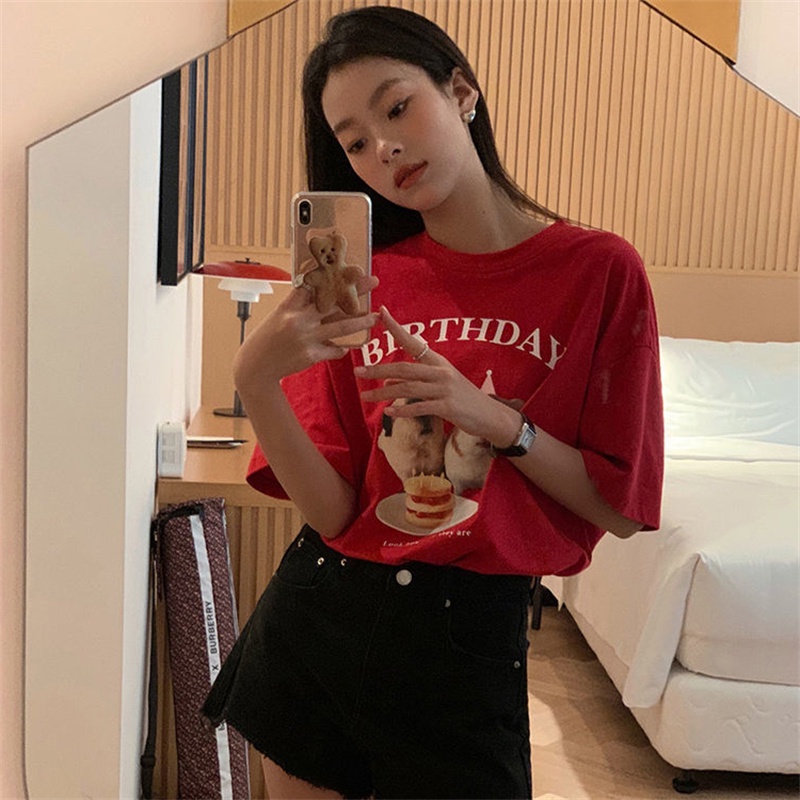 NRVP Áo thun cotton tay ngắn cổ tròn màu trơn thời trang dành cho nữ