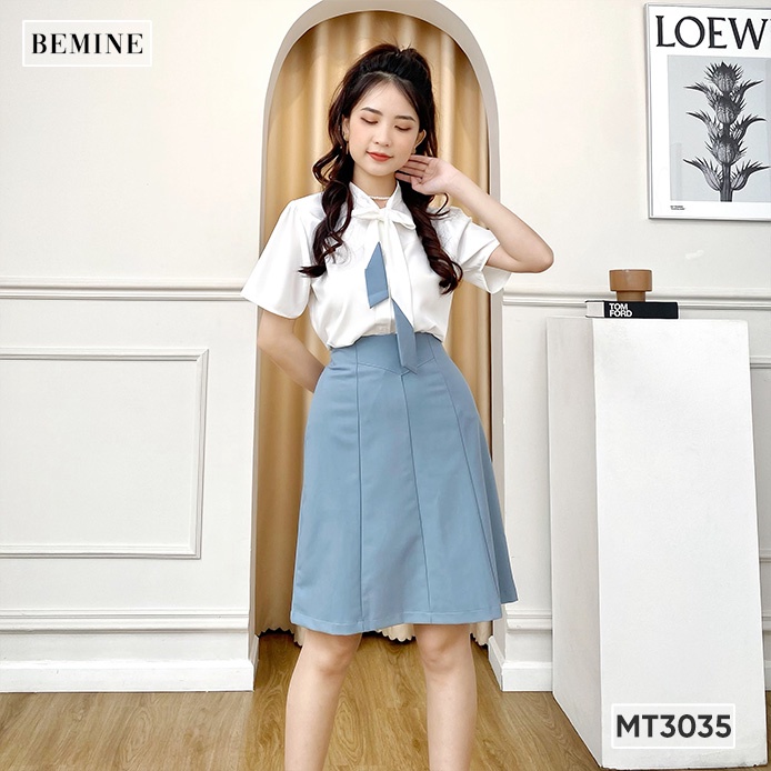 Set chân váy áo cổ nơ phối BEMINE MT3035XANH