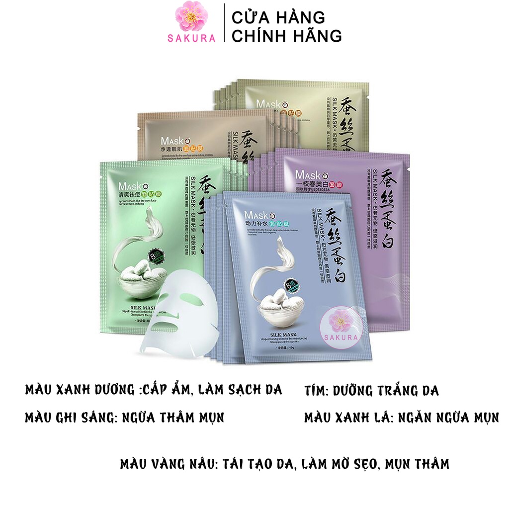 Mặt nạ giấy protein tơ tằm  dưỡng ẩm One Spring trắng da chống mụn kiểm soát dầu nội địa trung SAKURA 30g