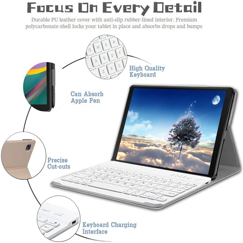 Ốp Máy Tính Bảng Có Bàn Phím Bluetooth 7 Màu Cho Samsung Galaxy Tab S4 S5e S6 S7 S7 FE A7 Lite A7 S6 Lite 10.4 Samsung Galaxy Tab A 8.0 8.4 10.1 10.5