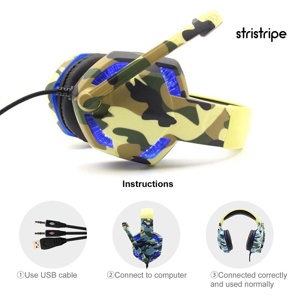 STR Wired Luminous Camouflage Gaming Headphone Headset for Computer Game Console