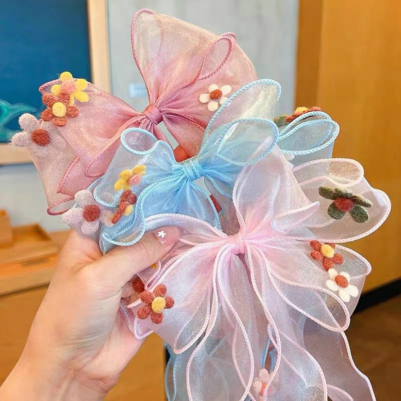 Kẹp Tóc Hình Nơ Thêu Hoa Màu Sắc Ngọt Ngào Xinh Xắn Cho Bé Gái