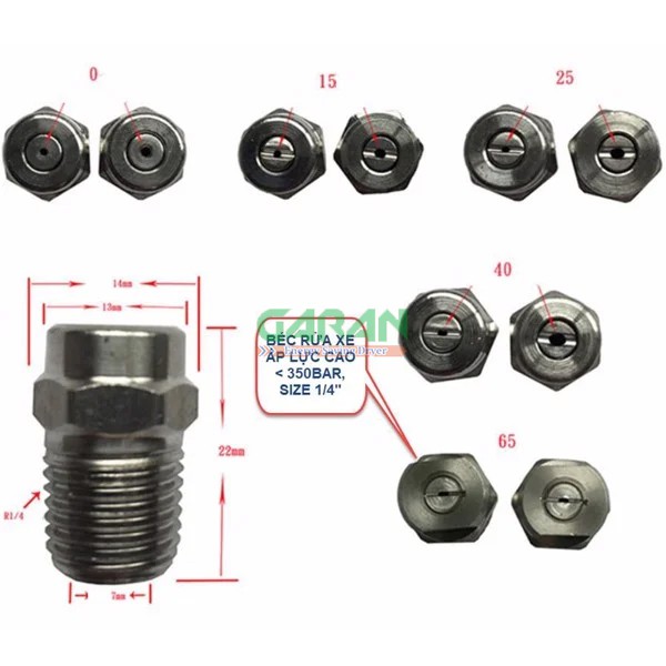 Béc Phun Máy Rửa Xe Cao Áp 1/4 Inch Bằng Inox 304