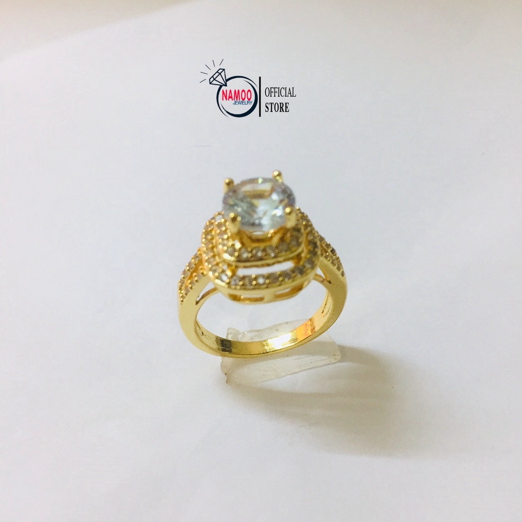 Nhẫn Nữ Đính Đá Bản Lớn N609 Đá Trắng Mạ vàng màu 18 Namoo Jewelry