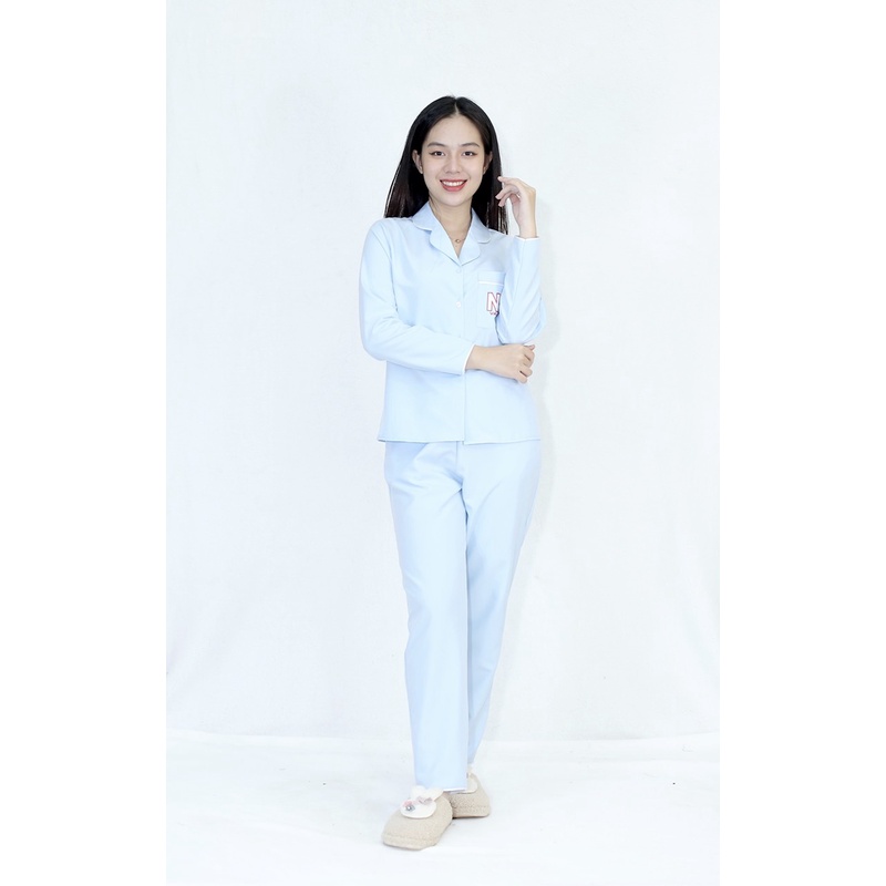 Set đồ bộ Pijama nữ P9 XANH NGỌC in chữ NKK tay dài, quần dài Thoải Mái Nhẹ Nhàng