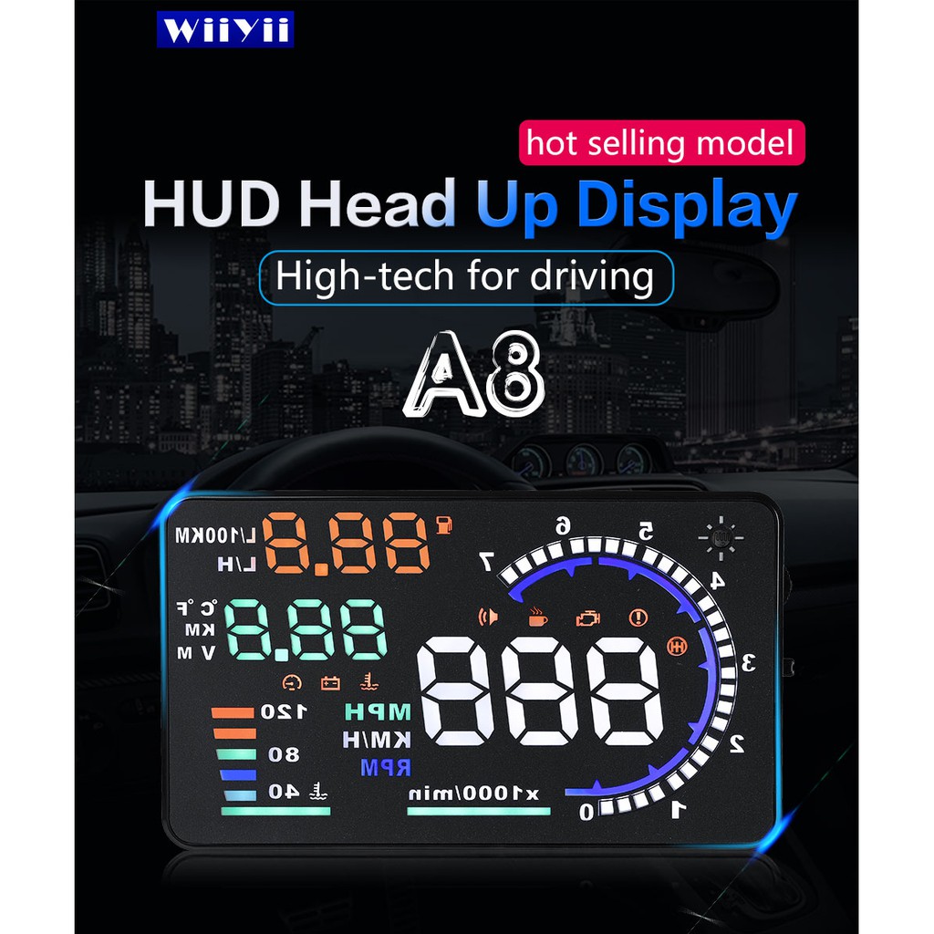 OBD2 HUD - Bộ Hiển Thị Tốc Độ Lên Kính Lái Ô Tô HUD A8 - Hiển Thị Đẹp, Đầy Đủ Thông Số