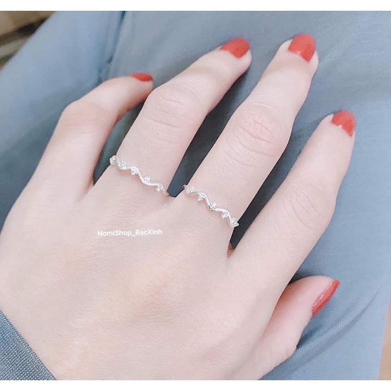 Nhẫn Bạc dây leo nhỏ nhắn, hoa đá nhỏ xíu tạo nét nhẹ nhàng dễ thương Mainomi Shop Bạc Xinh