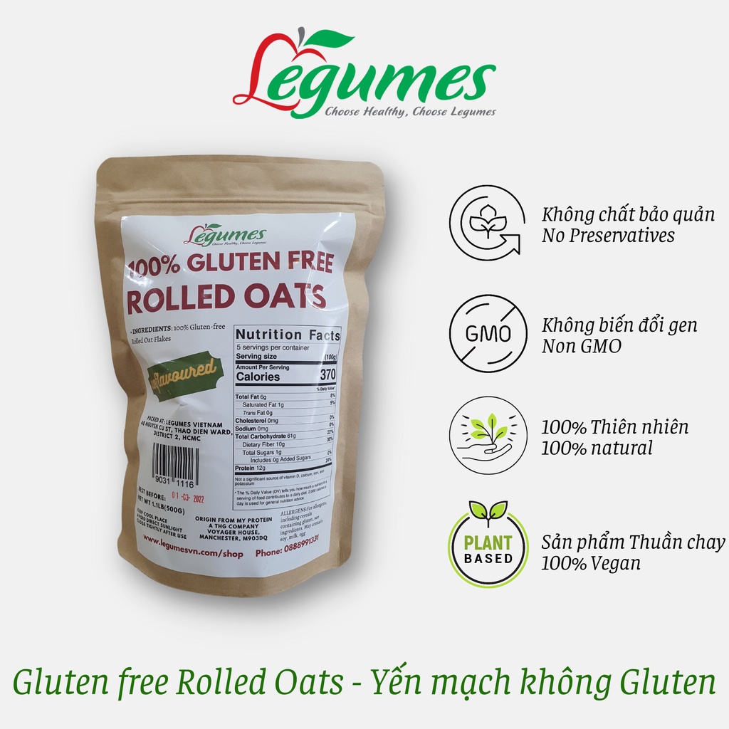 Yến mạch cán mỏng Gluten-Free 500g