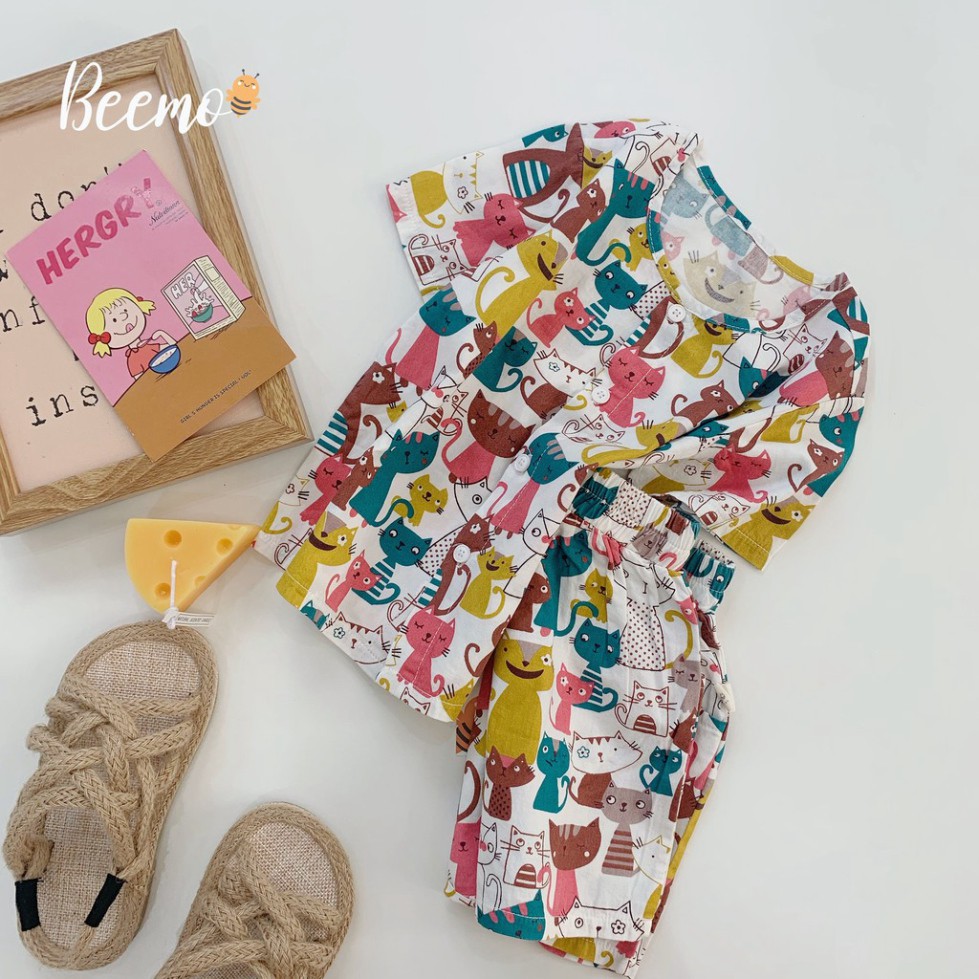 Set/Bộ pijama họa tiết mèo xinh xắn cho bé trai/bé gái - 20B122