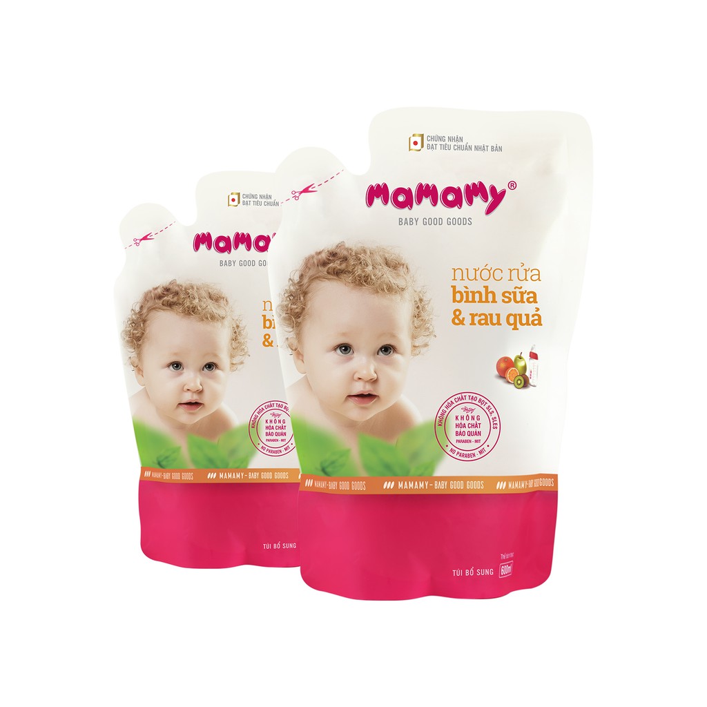 Nước rửa bình sữa và rau củ Mamamy 600ml - Combo 2 túi