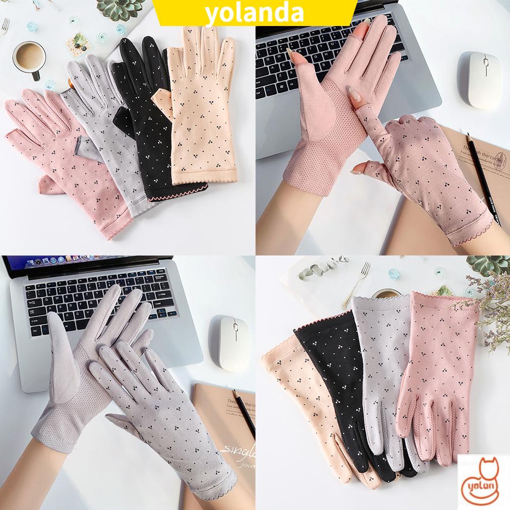 ☆YOLA☆ Women Thin Mittens Elastic Full Finger Gloves Cyclist Gloves Anti-UV Sunscreen Spring Summer Cotton Non Slip Driving Guantes/Multicolor