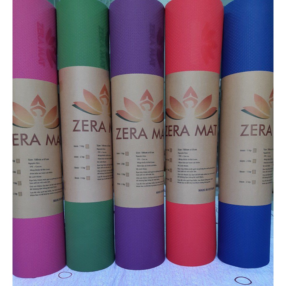 Thảm Yoga hiệu Zera mat 1 lớp 8mm + kèm túi đựng Zera Mat