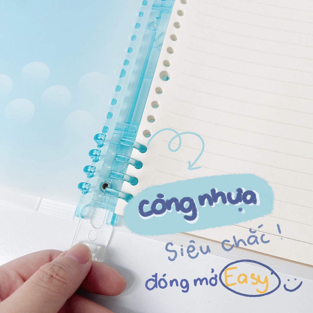 SỔ CÒNG BINDER 8 CÒNG SIZE B5 MÀU SẮC PASTEL CÓ SẴN GIẤY TAKE NOTE BULLET JOURNAL