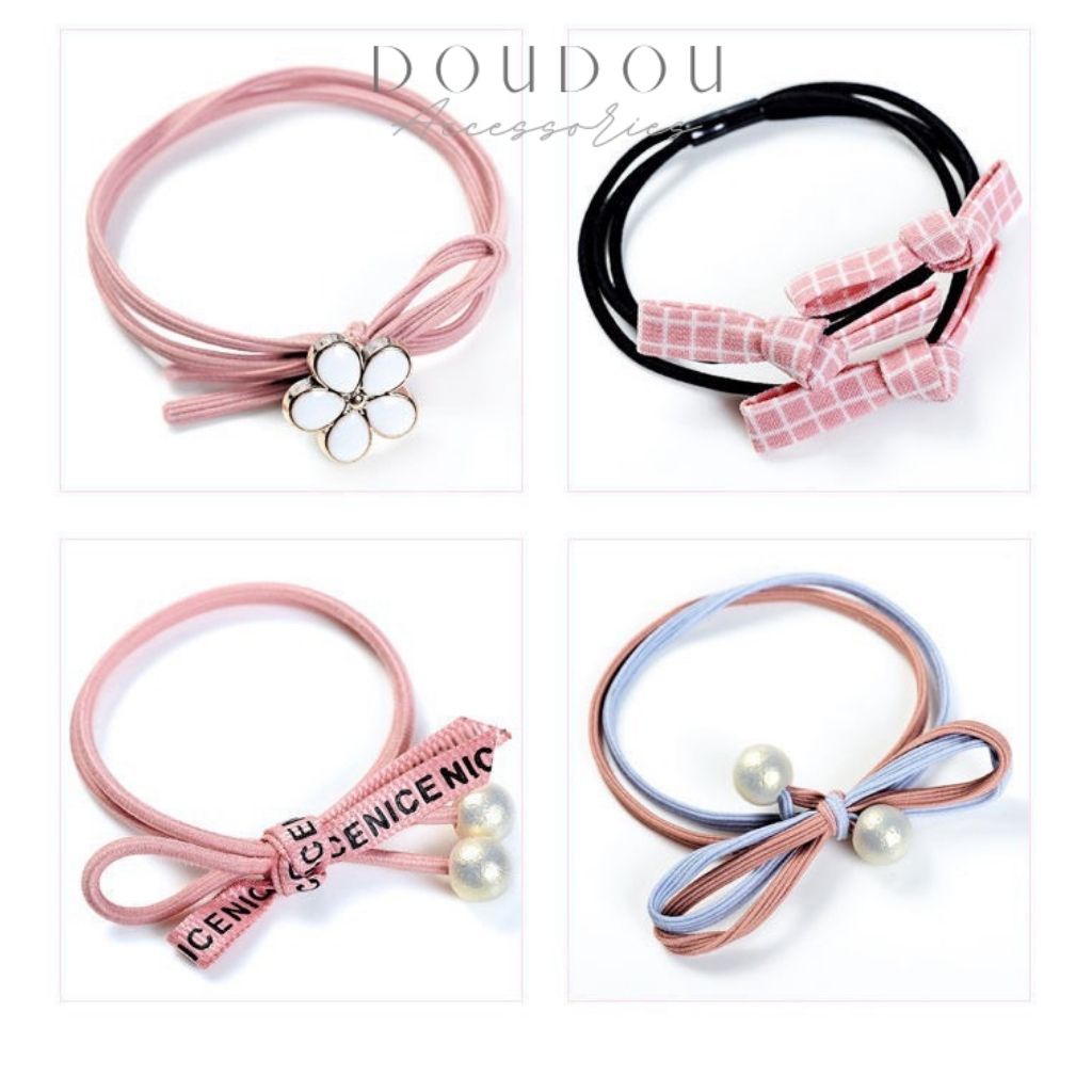 Hộp 12 dây chun buộc tóc DOUDOU Dây cột tóc nữ nhiều màu gam kẹo ngọt xinh xắn phong cách Hàn Quốc thời trang PJ011
