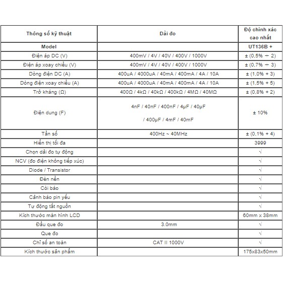 Đồng hồ đo điện vạn năng UT136B+