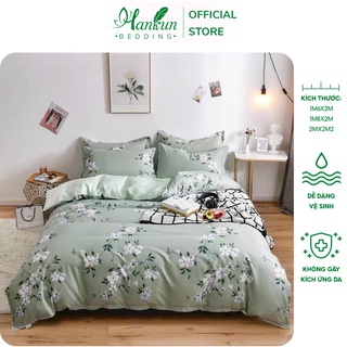 Bộ 4 món chăn ga gối cotton poly Hankun nhập khẩu hoạ tiết hoa nhí thanh lịch
