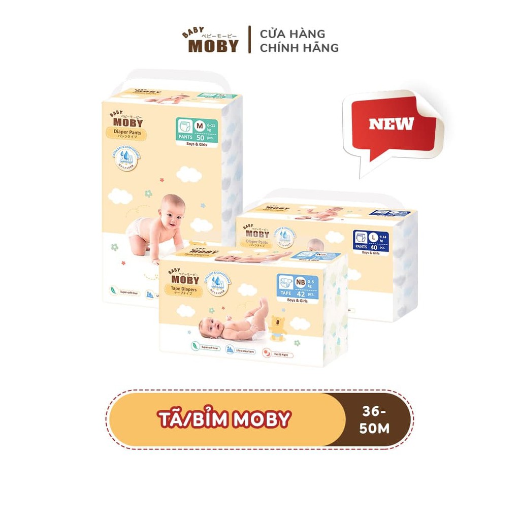 Bỉm Quần Baby Moby Chống Tràn Thấm Hút Siêu Tốc M50/L40/XL36