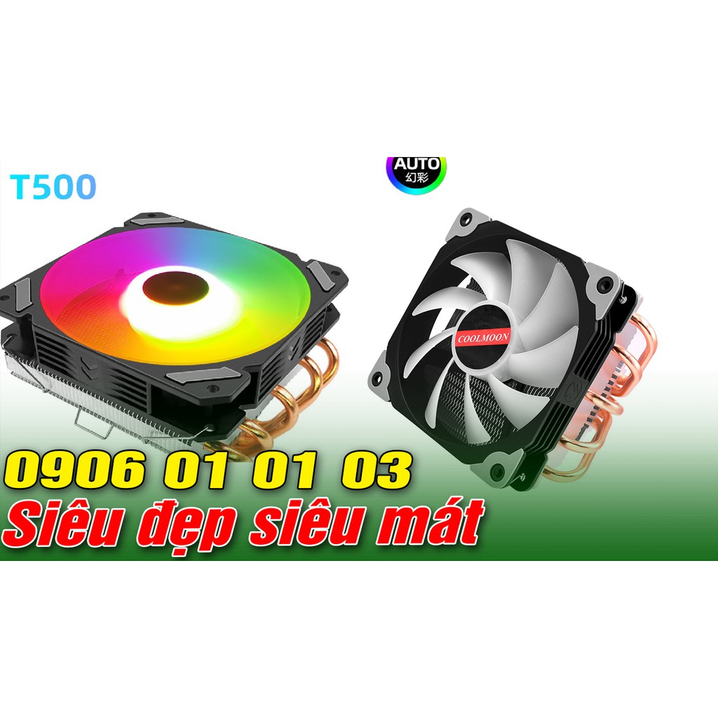 Quạt tản nhiệt CPU Coolmoon T500 Led RGB đảo màu tự động, 5 ống đồng tản nhiệt