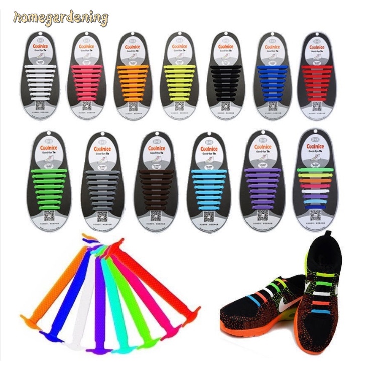 Set 16 Dây Giày Thể Thao Bằng Silicone Không Cần Buộc Co Giãn Dùng Cho Người Lớn Trẻ Em