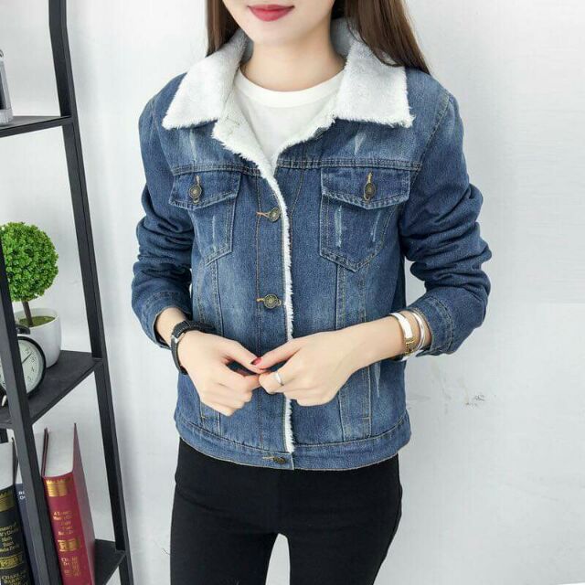 Áo jean nữ lót nỉ phối cổ bẻ kiểu dáng sang trọng ,QCNP526