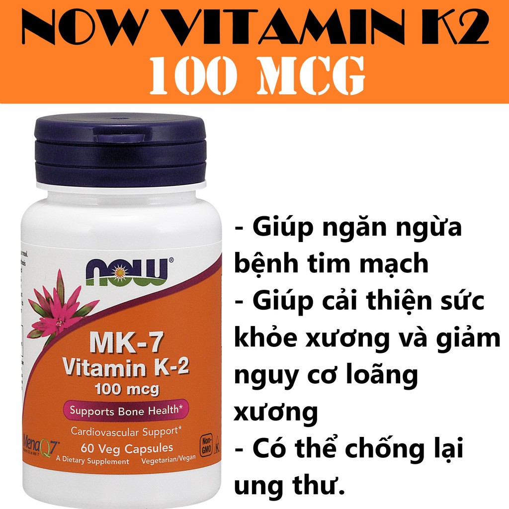 Thực Phẩm Bổ Sung NOW Vitamin K2 MK7 60 Viên
