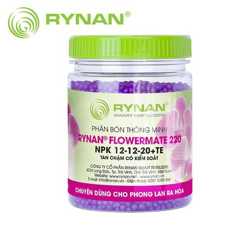 RYNAN FLOWERMATE 220 hũ 150gr - NPK 12-12-20+TE dùng cho cây giai đoạn ra hoa, hoa nở đồng loạt, dưỡng hoa lâu tàn