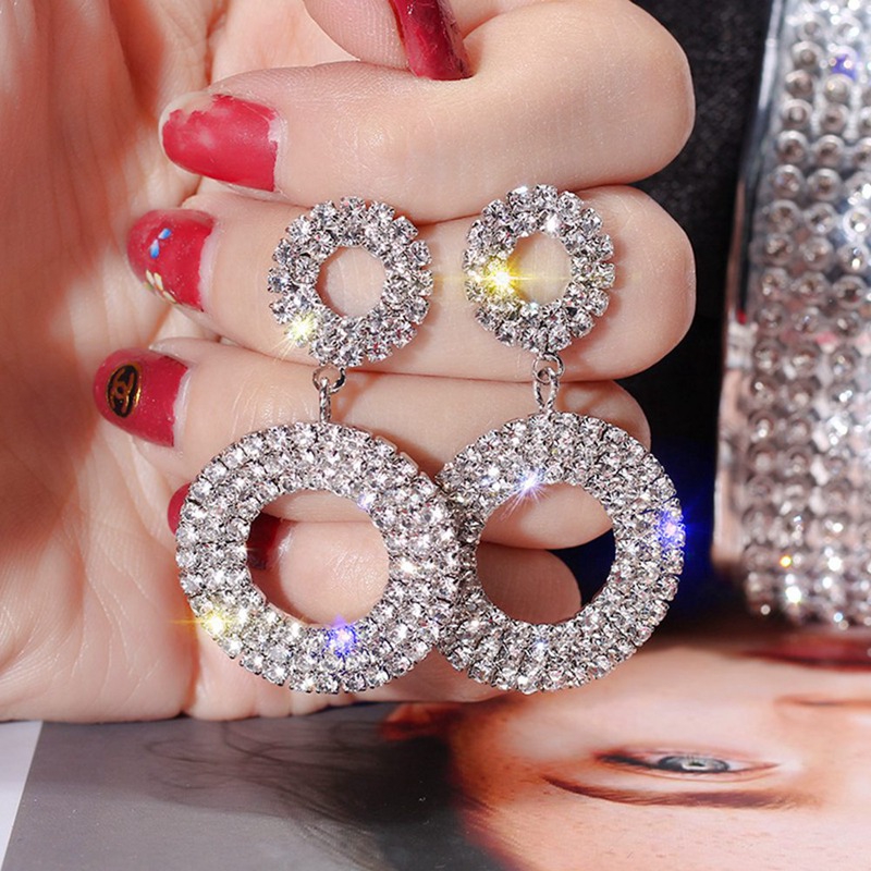 Khuyên tai tròn đính đá giả thời trang sang trọng cho nữ