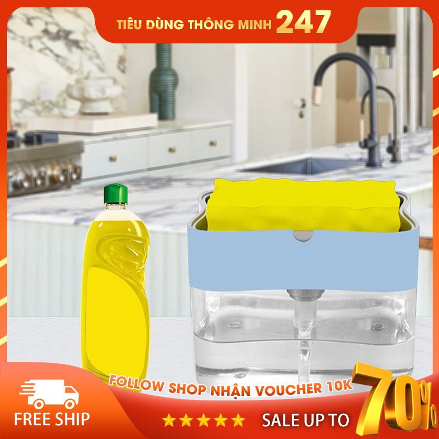 Hộp Đựng Nước Rửa Chén Tự Động Tạo Bọt 2in1 Tiện Lợi,  Hộp Đựng Nước Rửa Chén Tạo Bọt Tặng Kèm Miếng Bọt Biển