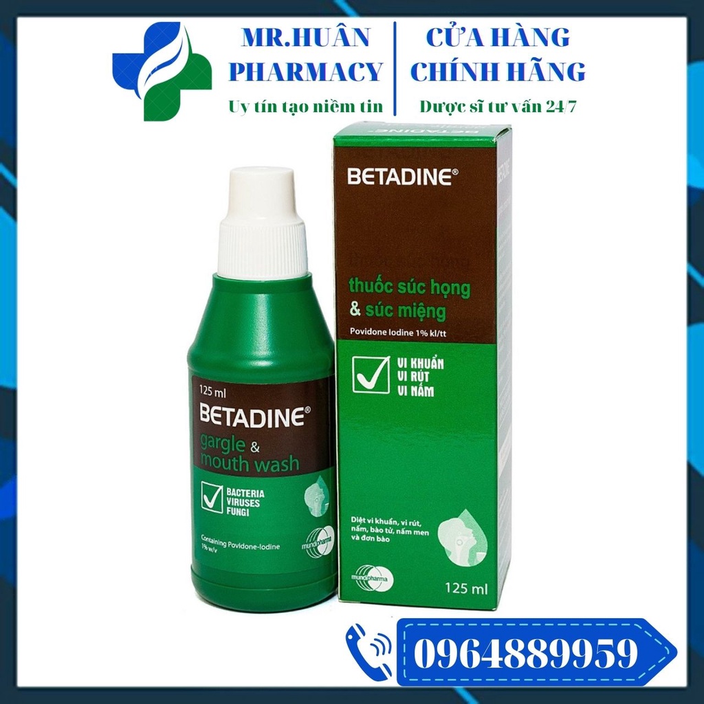 Dung dịch súc họng & súc miệng Betadine Gargle & Mouth Wash 125ml - Dùng trong viêm nhiễm răng miệng