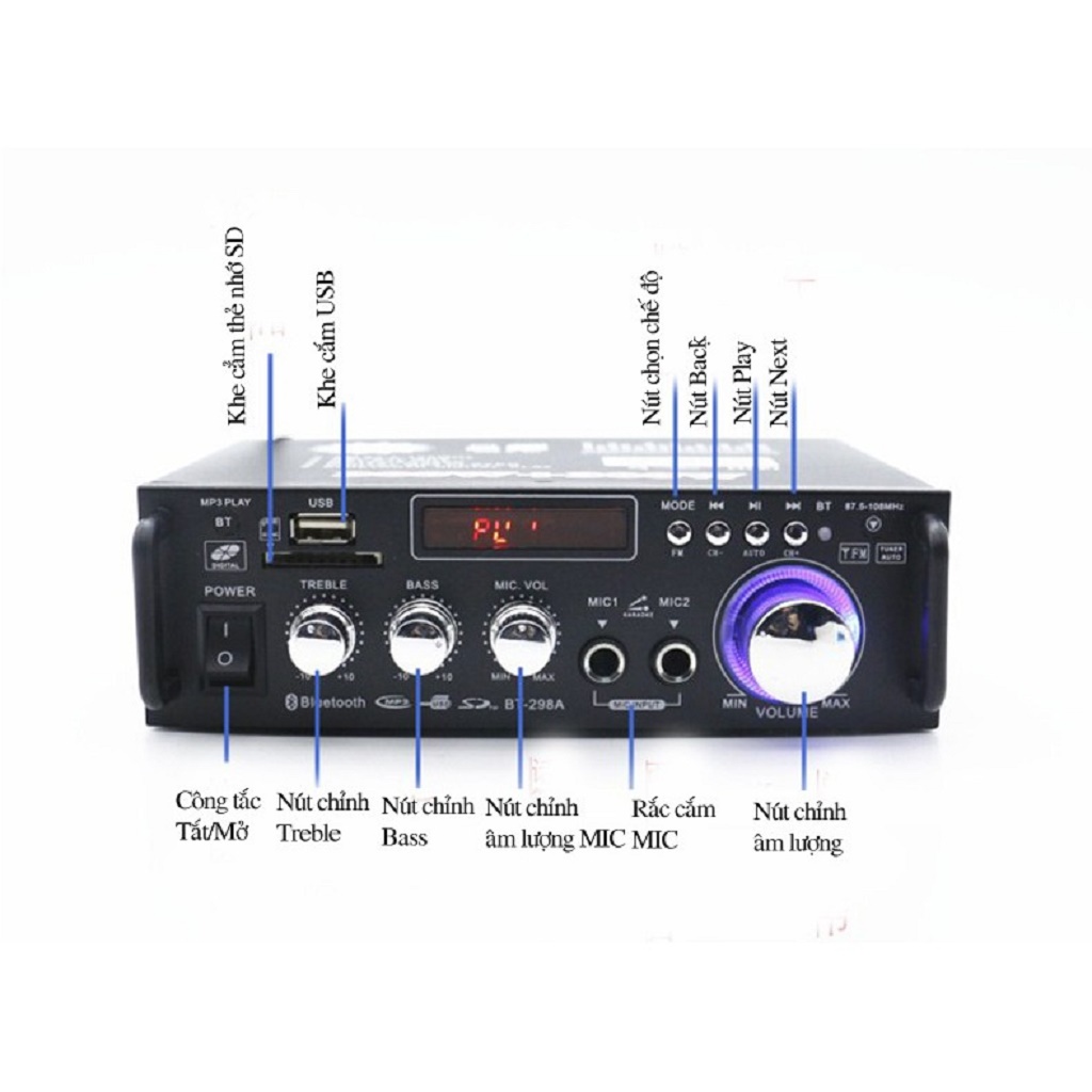Ampli Mini Blutooth nguồn 12v/220v Tạo Âm Bass Chắc Chắn Treble Bluetooth Kết Nối 4.0 2 cổng MIC Cho Dàn Karaoke -dc2876