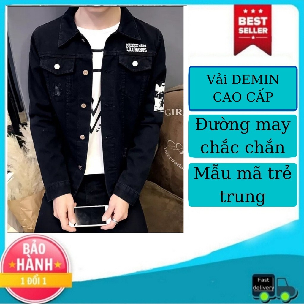 Áo Khoác Nam - Áo Khoác Jean Nam LOGO Tay Ngực Cổ Cao Cấp Phong Cách Trẻ Trung | BigBuy360 - bigbuy360.vn