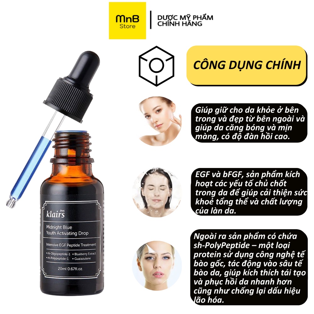 Tinh chất dưỡng ẩm da Serum Klairs Midnight Blue Youth Acticating Drop hàn quốc 20ml