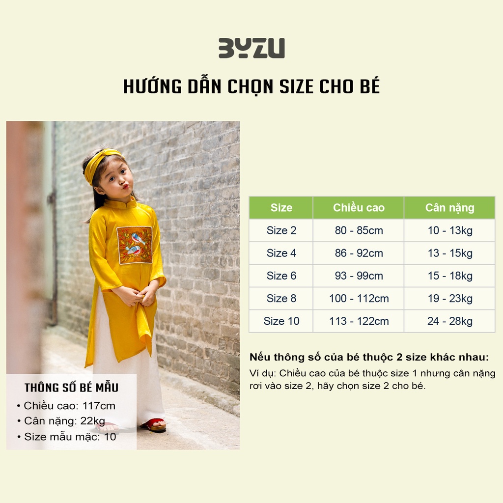 Set Áo Dài Cho Bé BYZU Mẫu Cách Tân Thêu Họa Tiết Vui Nhộn