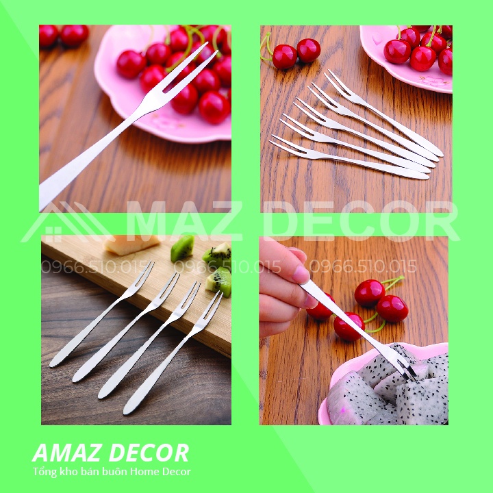 Giá sỉ tại xưởng Bộ 10 chiếc dĩa nĩa inox 2 răng ăn trái cây hoa quả dài 13 cm bền rẻ