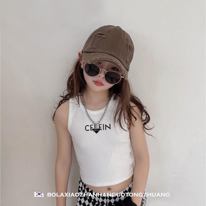 Áo Thun Cotton Không Tay In Chữ Thoải Mái Thời Trang Mùa Hè Cho Bé