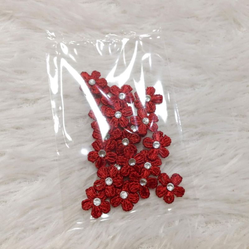 18 hoa mai mini thêu 3d đính đá xoàn lấp lánh size 1.2cm trang trí quần áo thủ công handmade