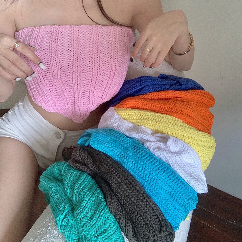 Áo Croptop Dệt Kim Không Tay Màu Sắc Trơn Thời Trang Cho Nữ