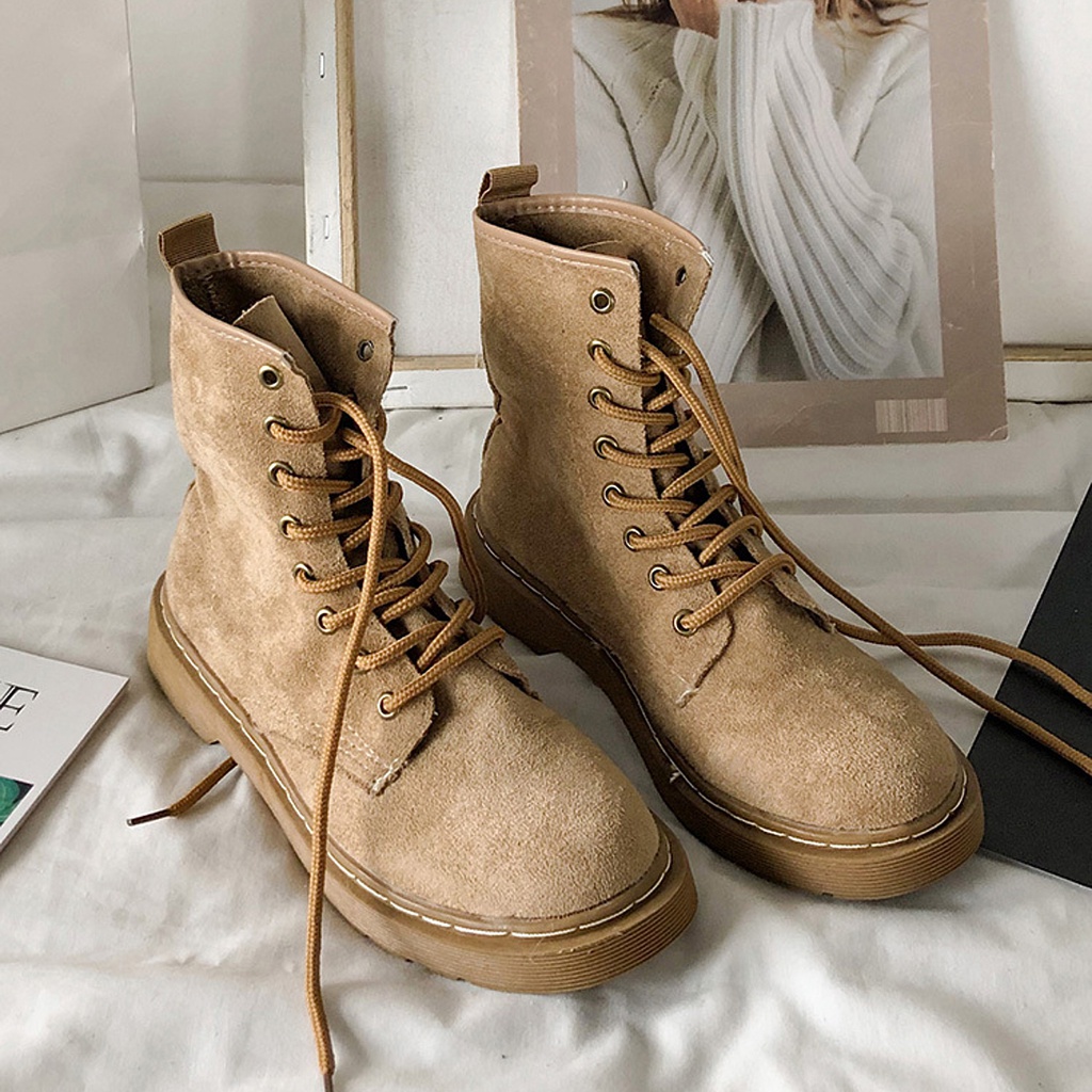 Giày Bốt Martin Nữ Ulzzang, Giày Oxford Da Lộn Thắt Dây Cổ Lửng Phong Cách Retro Vintage, Street Style - Iclassy_shoes